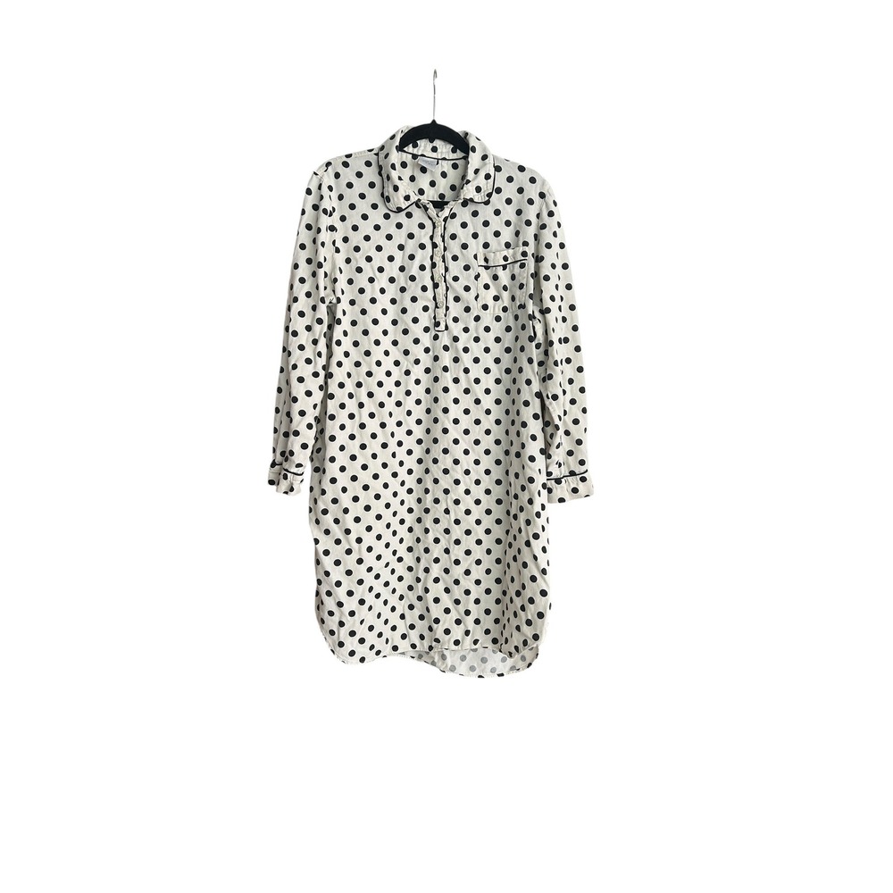 Land's End Cotton Polka Dot Nightshirt Cream Black Cozy Cottagecore Sleepwear XL